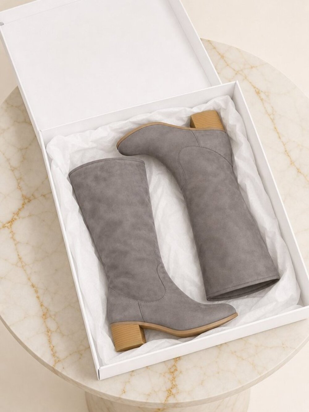 Journee Collection Women's Sanora Knee High Boots Grey Faux Suede Size 5.5 - Picture 3 of 8
